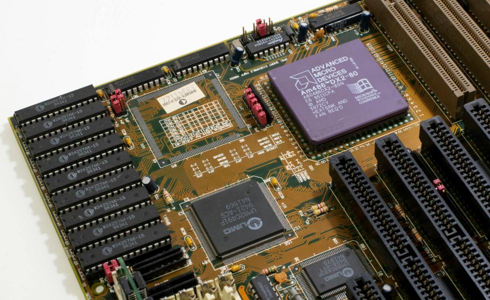 close up of a computer motherboard