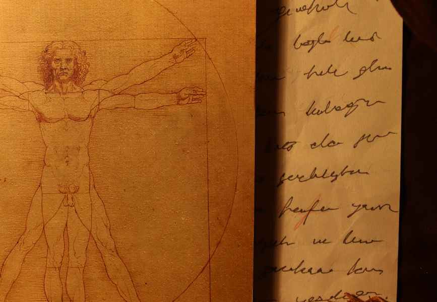 vitruvian man drawing in close up shot