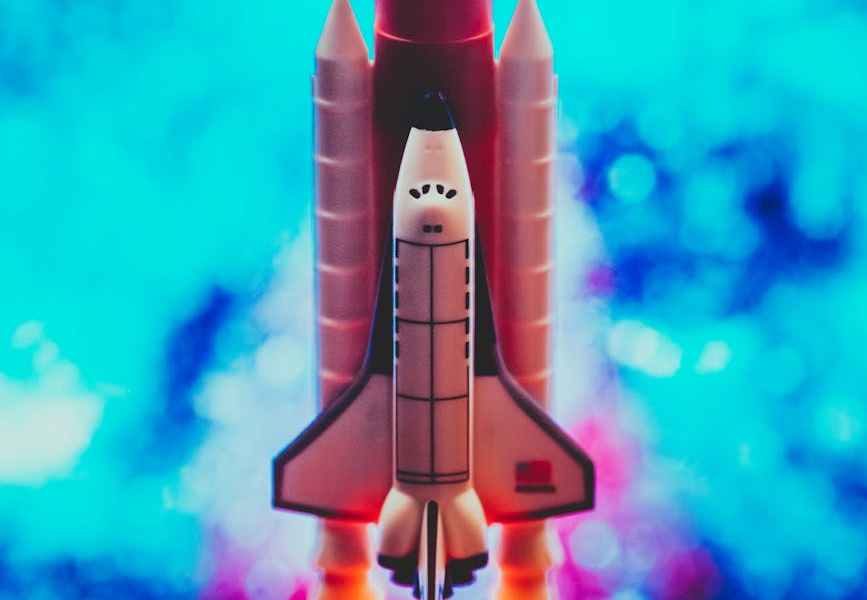 editorial photo of red rocket ship