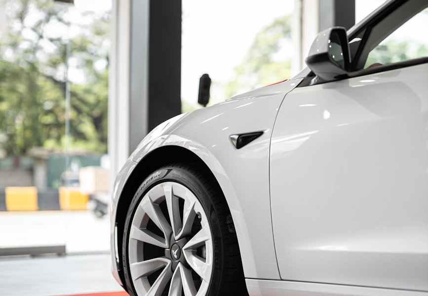 tesla white car