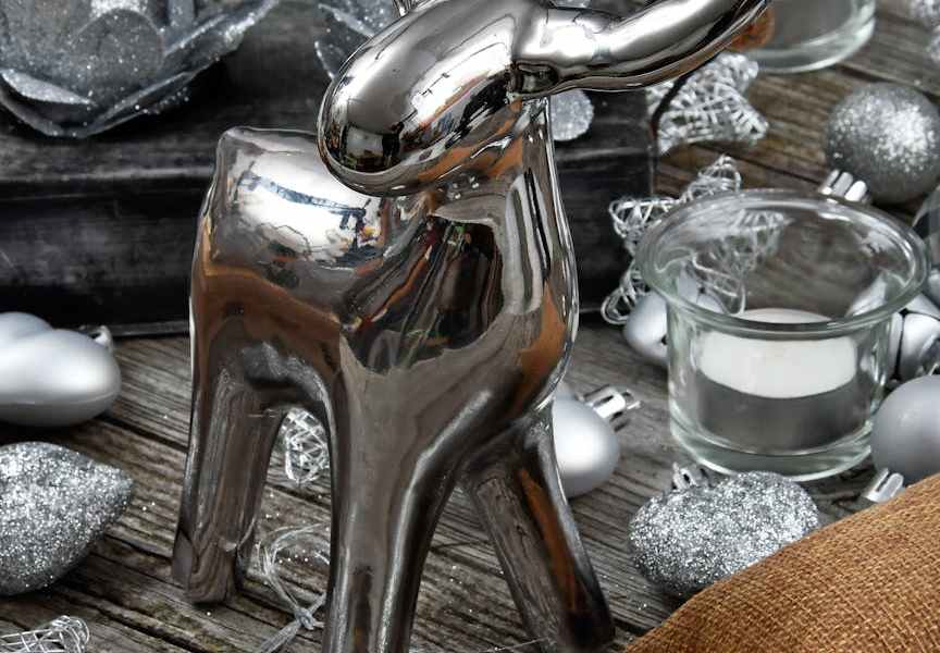 shiny silver deer christmas figure decor