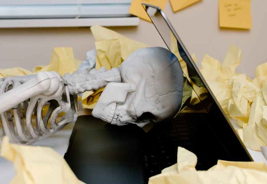 skeleton on a laptop